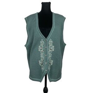 Vintage Koret Sage Green Embroidered Wool Oversized Vest - Women’s L